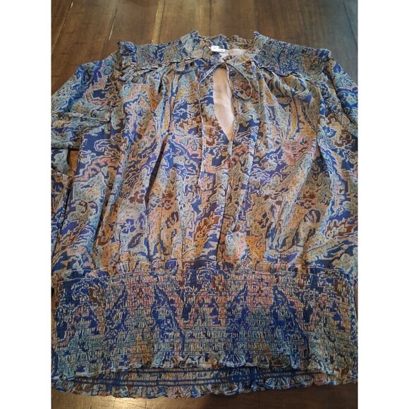 Elan Boho Chic Paisley Print Smocked Blouse Medium - Picture 2 of 6